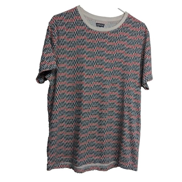 Levi's Logo Shirt Men Large Tee Unisex Crewneck Short Sleeve Red/Gray L - Picture 1 of 7